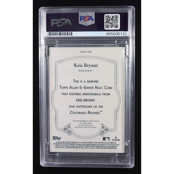 Kris Bryant 2024 Topps Allen and Ginter Game Used Memorabilia Auto PSA Authentic - Picture 2 of 2